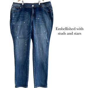 INC Denim Boyfriend Slim Tech Fit Jeans Women's Size 16 Embellished Studs